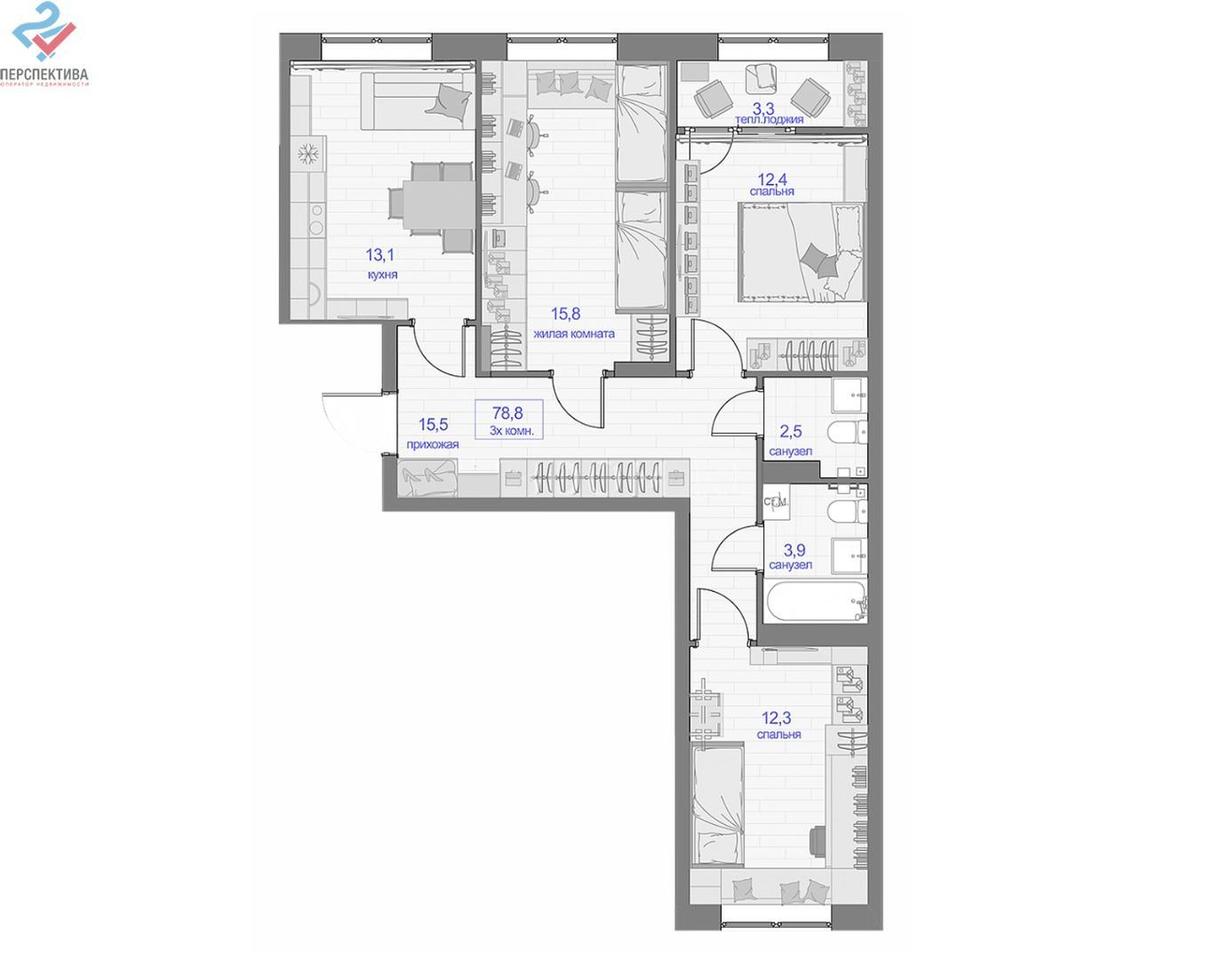 квартира г Красноярск р-н Кировский ул Кутузова 1с/91 1 с 91 фото 12