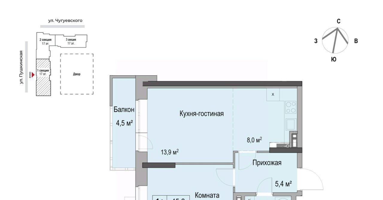 квартира г Ижевск р-н Первомайский Южный ЖК «Дом героев Леонов» жилрайон фото 1