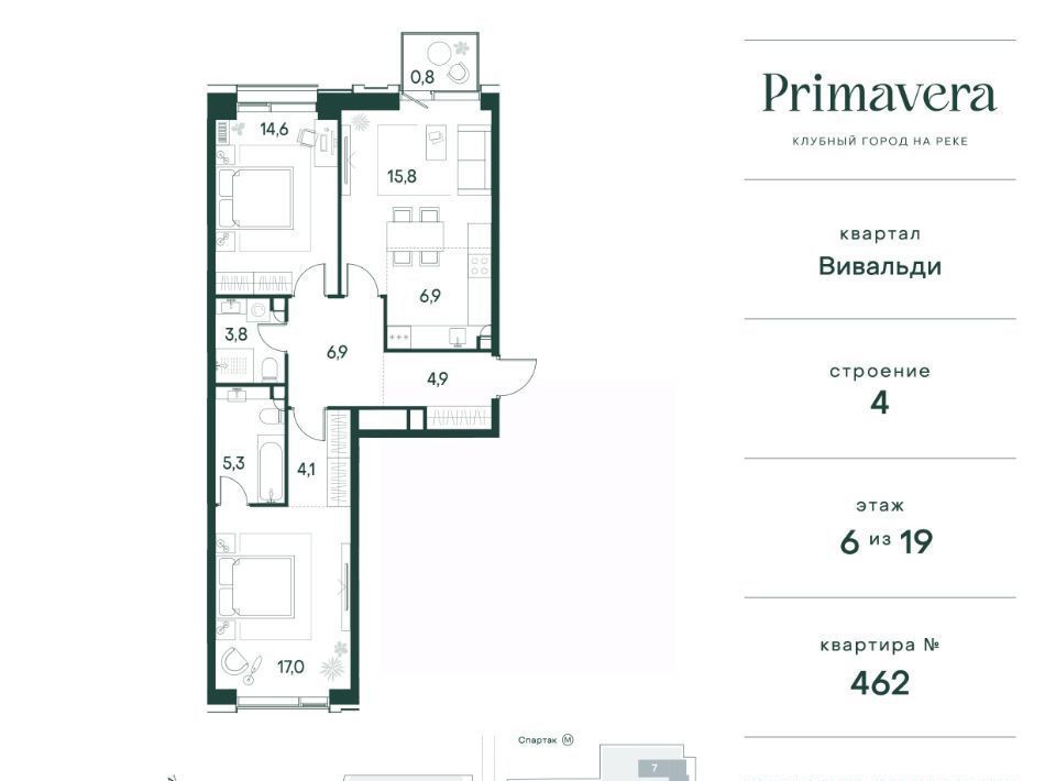 квартира г Москва метро Спартак СЗАО Покровское-Стрешнево Северо-Западный ао, Вивальди кв-л, Клубный Город на Реке Примавера жилой комплекс фото 1