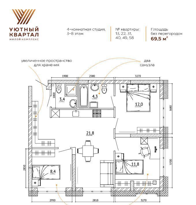 квартира г Кемерово р-н Ленинский ЖК «Уютный Квартал» фото 1