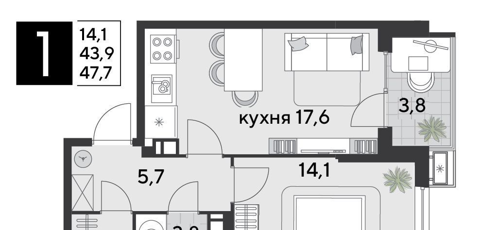 квартира г Краснодар р-н Прикубанский ЖК «Парк Победы» фото 2