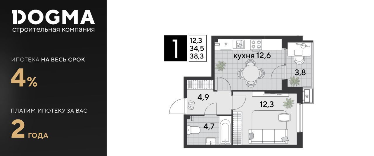 квартира г Краснодар р-н Прикубанский ЖК «Парк Победы» фото 1