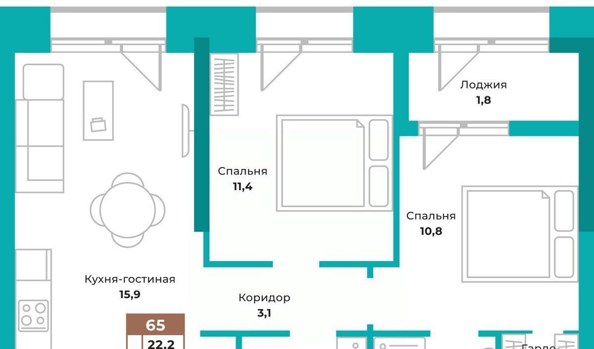 Продам двухкомнатную новостройку на улице Воровского 32 в Киевском районе в  городе Симферополе 57.0 м² этаж 11/14 9775000 руб база Олан ру объявление  99373955