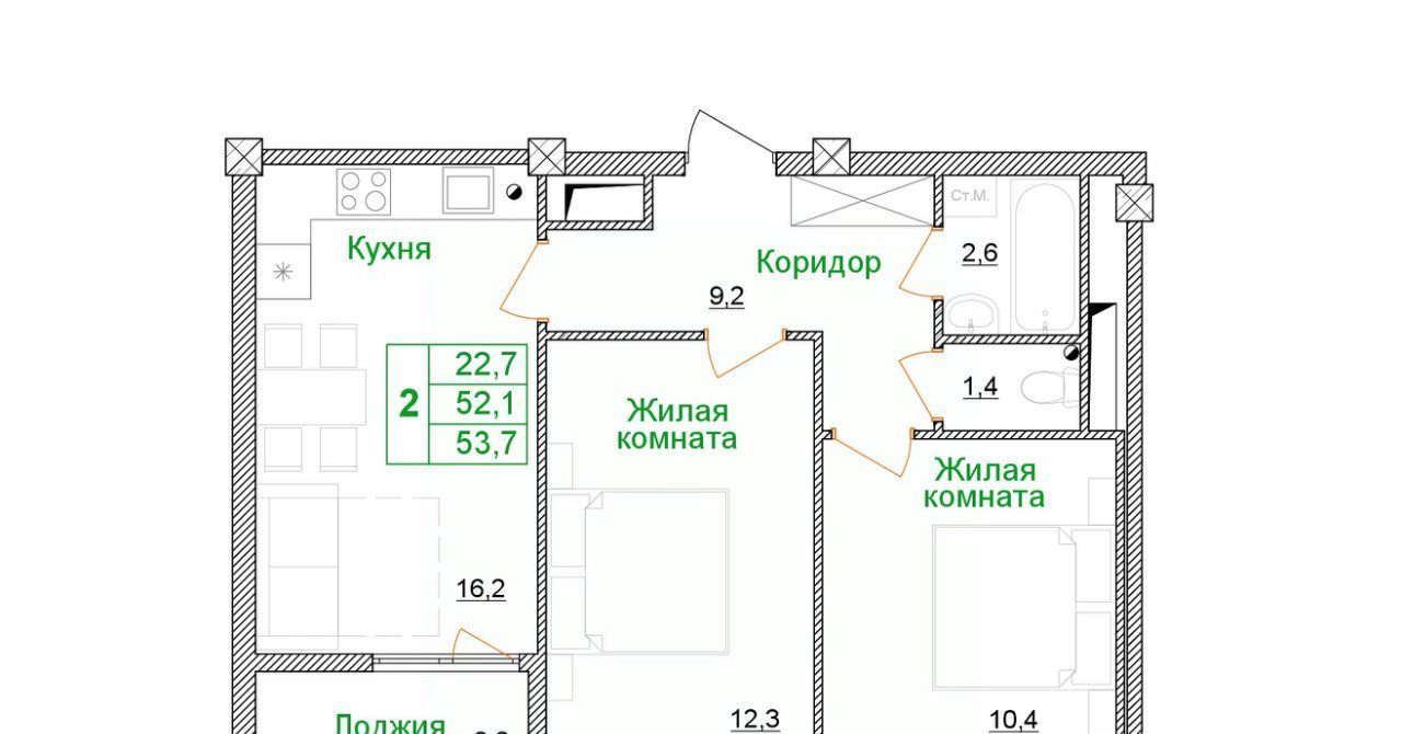 квартира г Старый Оскол микрорайон Космос ЖК Космос фото 1