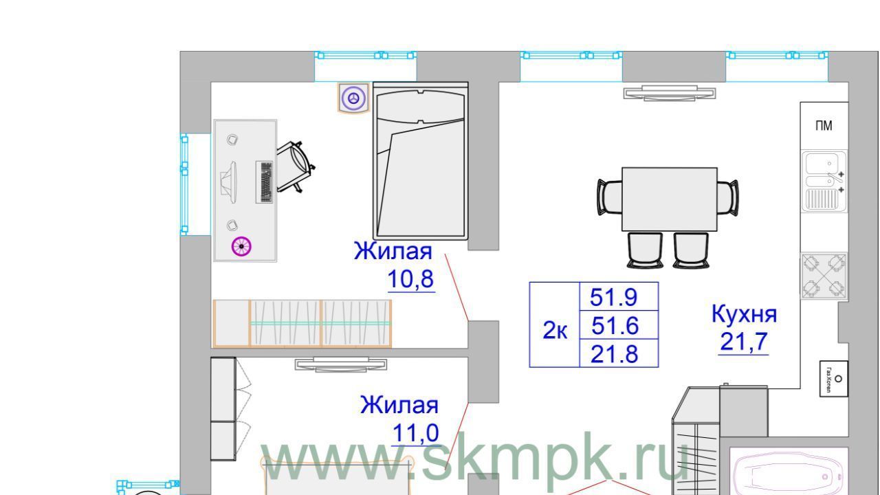 Продам двухкомнатную новостройку на улице Печатной в Московском районе в  городе Калининграде 51.0 м² этаж 4/8 5709000 руб база Олан ру объявление  104232757