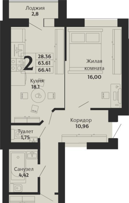 квартира г Калининград р-н Ленинградский ул Закатная 29к/1 фото 1