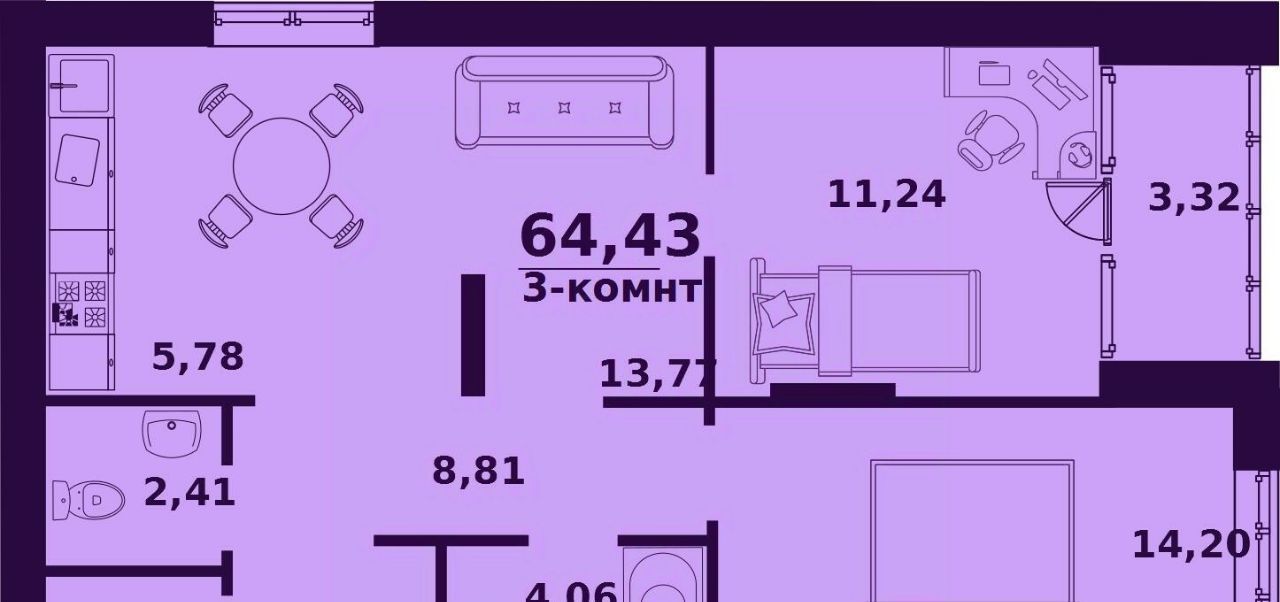 квартира г Ульяновск р-н Заволжский Верхняя Терраса ЖК «Сиреневый» 4 фото 1