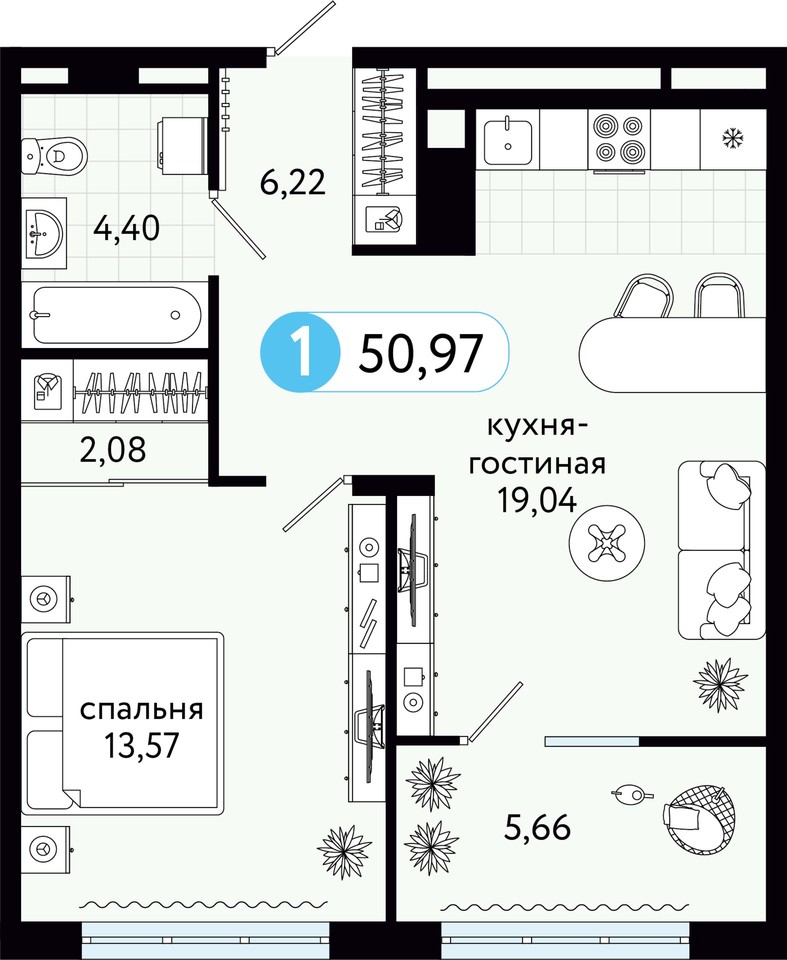 квартира р-н Тюменский д Дударева ул Сергея Джанбровского 17 ЖК Квартал На Московском фото 12