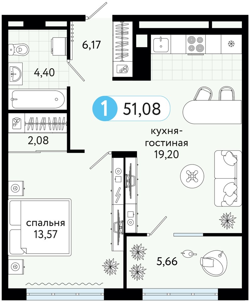 квартира р-н Тюменский д Дударева ул Сергея Джанбровского 17 фото 7