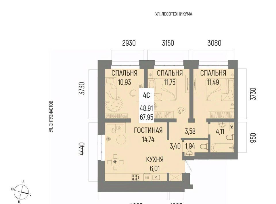 квартира г Уфа р-н Октябрьский ЖК «Новатор» Глумилино-1 мкр фото 1